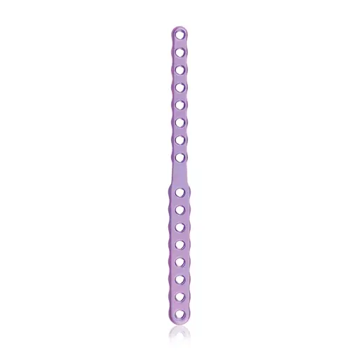 Placa ósea EickLoxx Small Contour, tipo Cricket, 8+8 orificios, sistema 1.7 / 2.3 mm, magenta, dimensiones (en mm): L 105 x W 6-8 x H 2.2