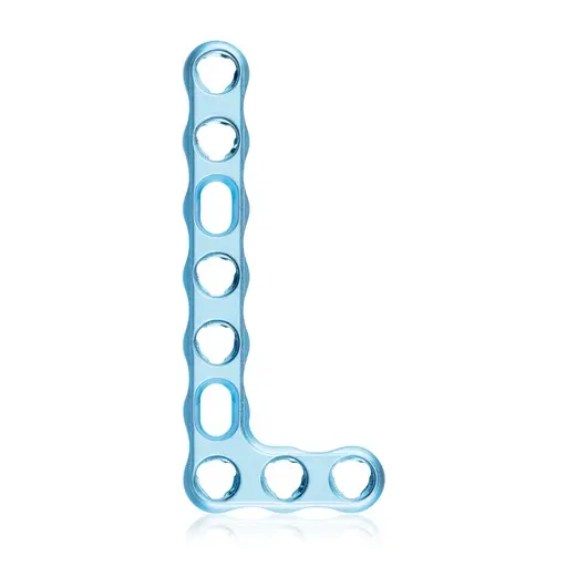 [VTR.200.197931] Placa ósea EickLoxx Small Contour, tipo L derecha, 9 orificios, sistema 2.7 / 3.5 mm, azul claro, dimensiones (en mm): L 56 x W 24 x H 3.0