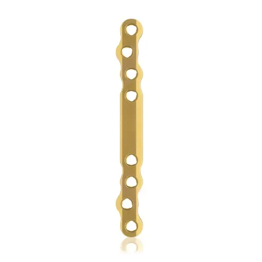 Placa ósea grande EickLoxx, 8 orificios, titanio, oro, dimensiones (en mm): L 100 x W 11 x H 4.3
