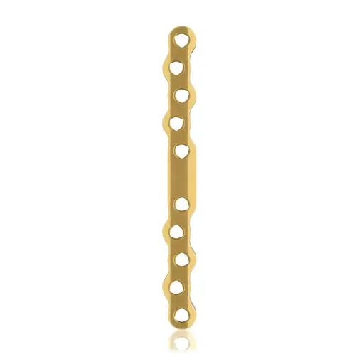 Placa ósea grande EickLoxx, 10 orificios, titanio, oro, dimensiones (en mm): L 110 x W 11 x H 4.3