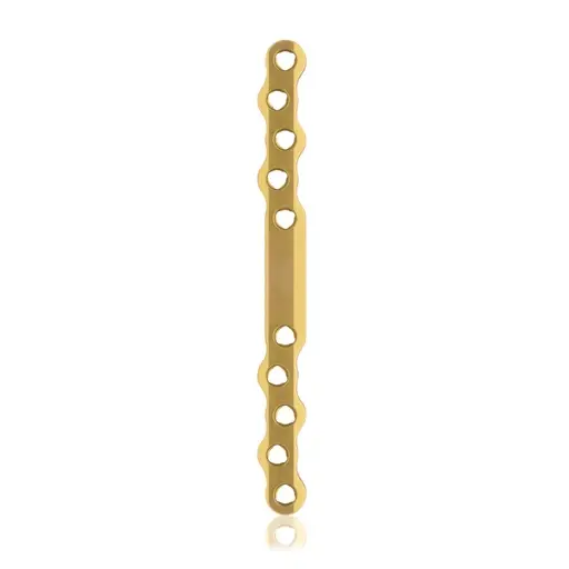 Placa ósea grande EickLoxx, 10 orificios, titanio, oro, dimensiones (en mm): L 120 x W 11 x H 4.3