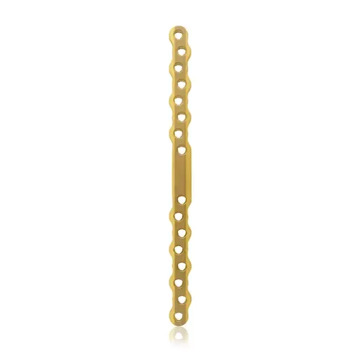 Placa ósea grande EickLoxx, 16 orificios, titanio, dorada, dimensiones (en mm): L 180 x W 12 x H 4.5