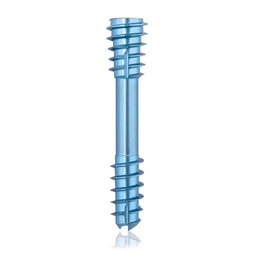 Tornillo de compresión de titanio, Ø 5.5 x L 28 mm, canulado, azul claro, Torx 15, autoperforante, autorroscante