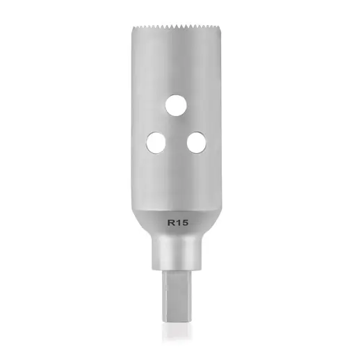 Hoja de sierra TPLO canulada, eje triangular, R 15 x L 45 mm