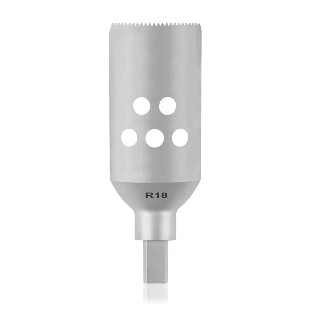 Hoja de sierra TPLO canulada, eje triangular, R 18 x L 45 mm