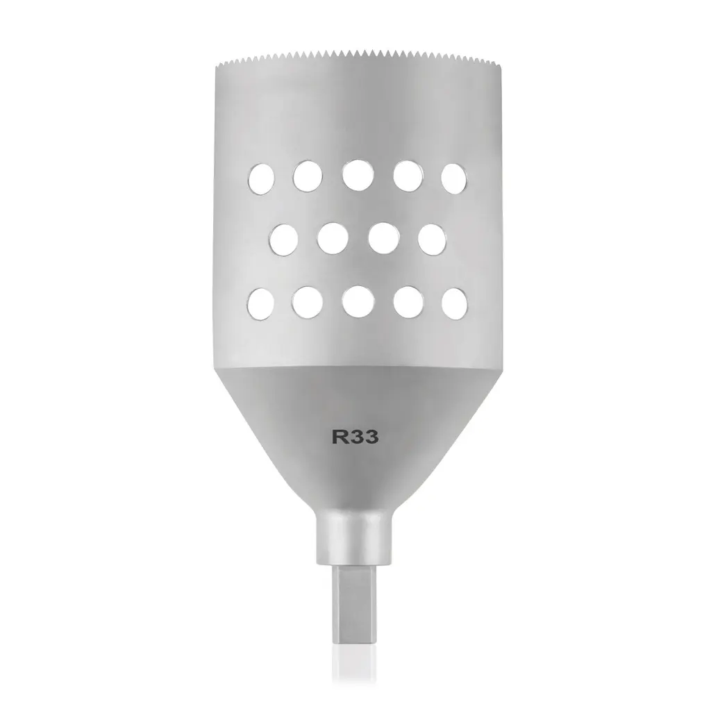 Hoja de sierra TPLO canulada, eje triangular, R 33 x L 50 mm